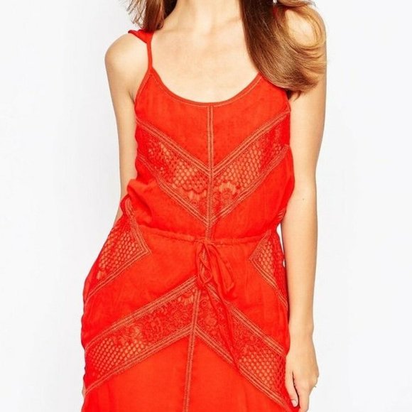 Adelyn Rae New Lace Tassle Tie Waist DRESS Red HOT Shoulder Straps Women's 🎉HP - Picture 3 of 15